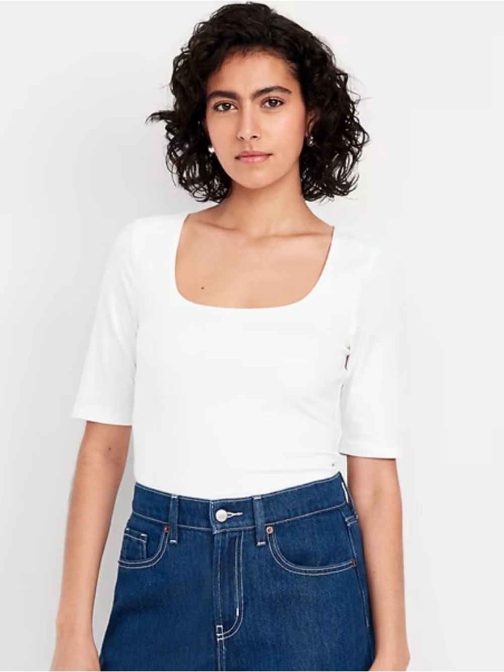 Old Navy Double-Layer Elbow-Sleeve Scoop-Neck T-Shirt, Small, White Lilies